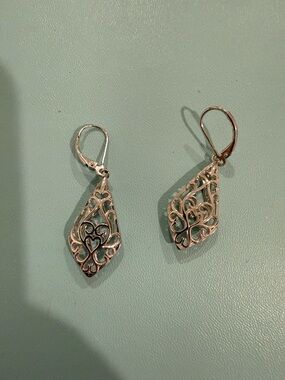 Silver Filigree Heart Drop Earrings - Elegant Women’s Jewelry